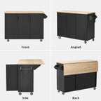 Isla para Cocina with Drop Leaf with Storage and Dining Table, Island for Kitchen with Wheels Towel Rack， for Kitchen, Dining Room, Black