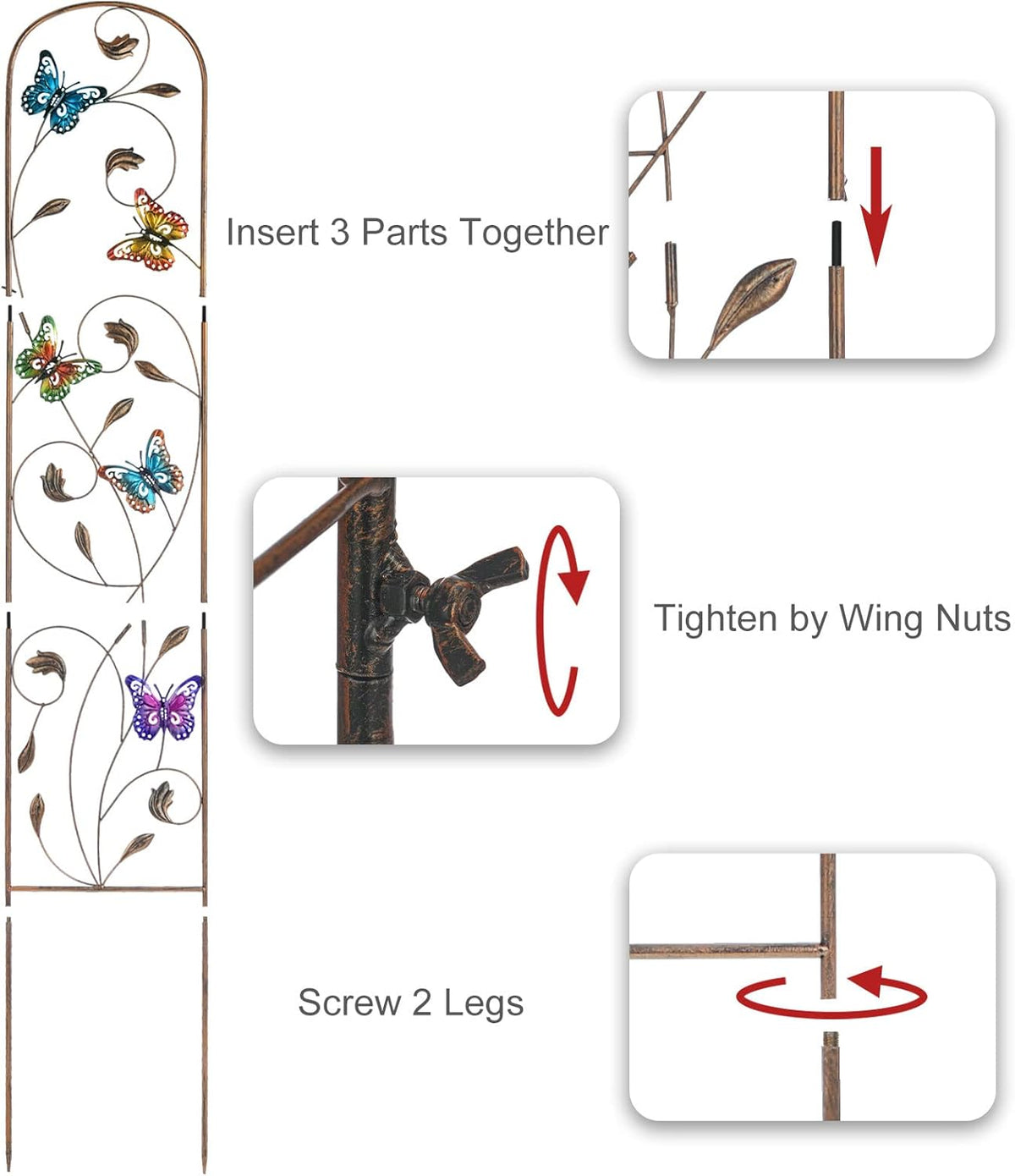 SUNNYPARK Set of 2 Butterfly Metal Garden Trellis for Climbing Plants, Decorative Vegetables Flowers Vine Trellis for Outdoor Patio 60'' H x 11'' W
