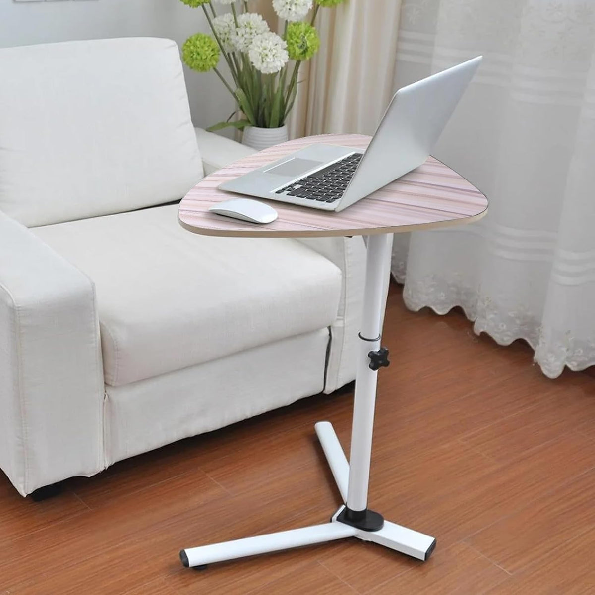 Modern Small Triangle Side Table, Adjustable Height Night Stand Bedside Table Sofa Side End Laptop Desk for Bedroom Living Room (White)