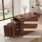 Folding Drop Leaf Dining Table with Hideaway Chairs for Small Spaces | Ready Assembled, Space Saving, Storage Cabinet, 4 Lockable Wheels, Supports up to 300 lbs, Solid Wood & Wood Grain Finish