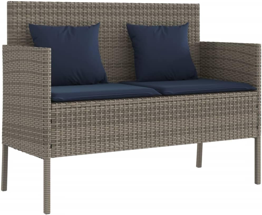 Gray Patio Bench with Storage, PE Rattan Outdoor Storage Bench with Cushions and Waterproof Bag, Garden Seat for Cushions and Towels