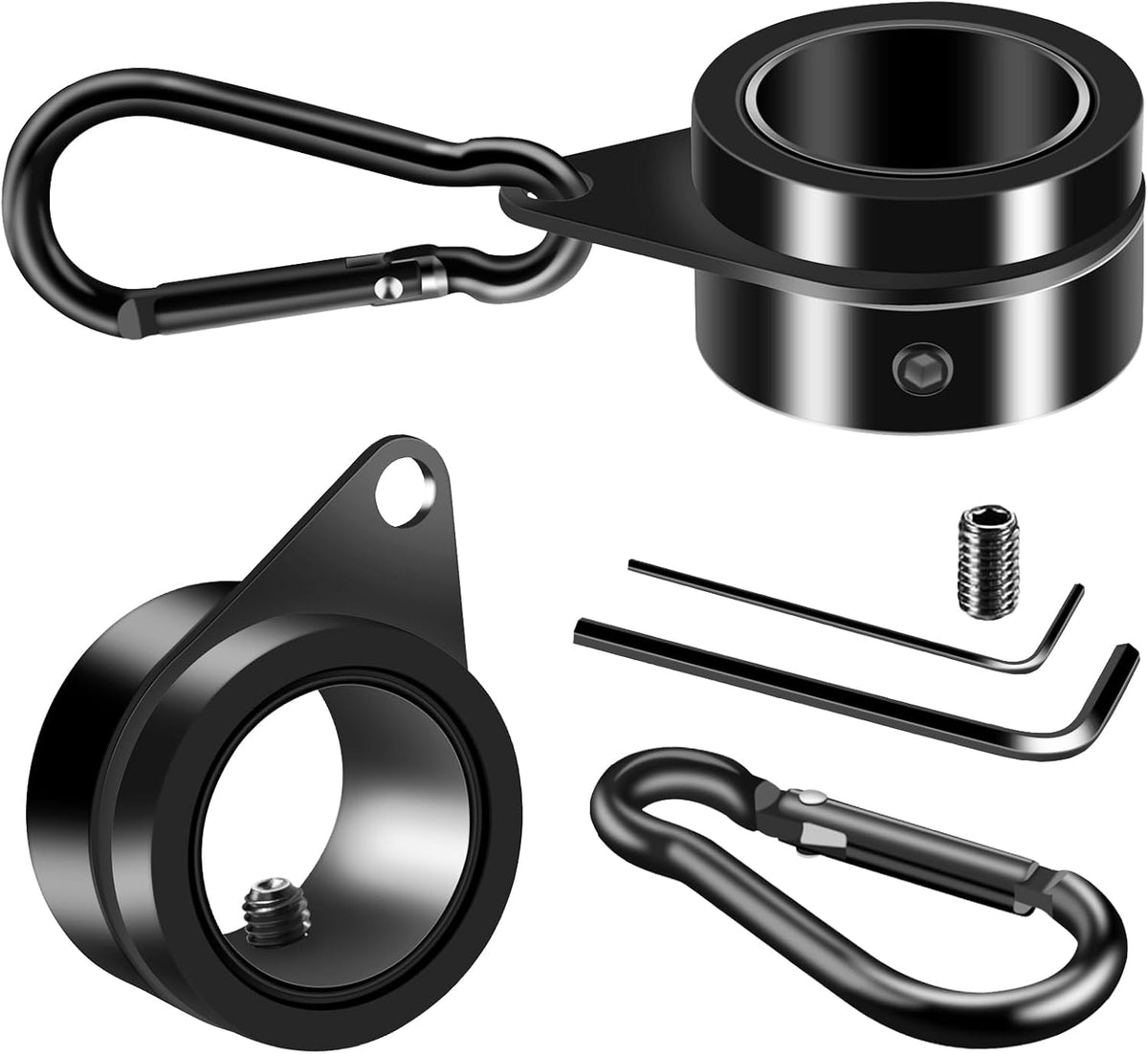 1" Black Flag Pole Rings, 2 Pcs Anti Wrap Aluminum Alloy Flag Pole Clip Swivels, 360° Rotating Flagpole Flag Mounting Ring Clips, Spinning Flag Pole Kit for 0.75-1.02" Diameter (1 Inch, Black)