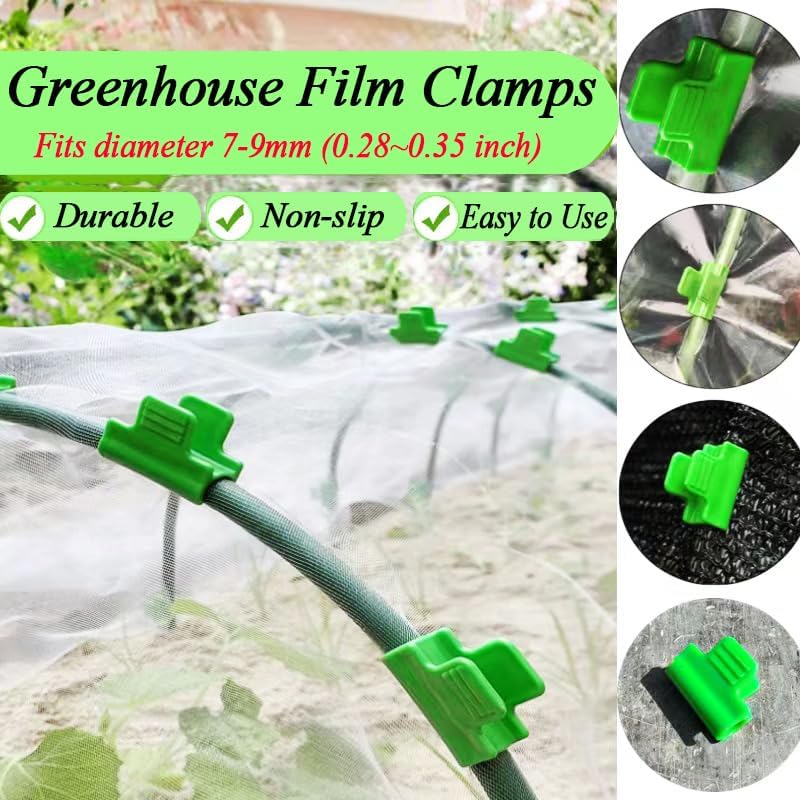 30pcs 8mm Greenhouse Clamps Hoops for 7-9mm PVC Pipe Tubes, Windproof Set Green-house Film Clamp, Outside Patio Shading Net Rod Clip Garden Hoop for Row Cover, Plastic Sheeting Support, Green