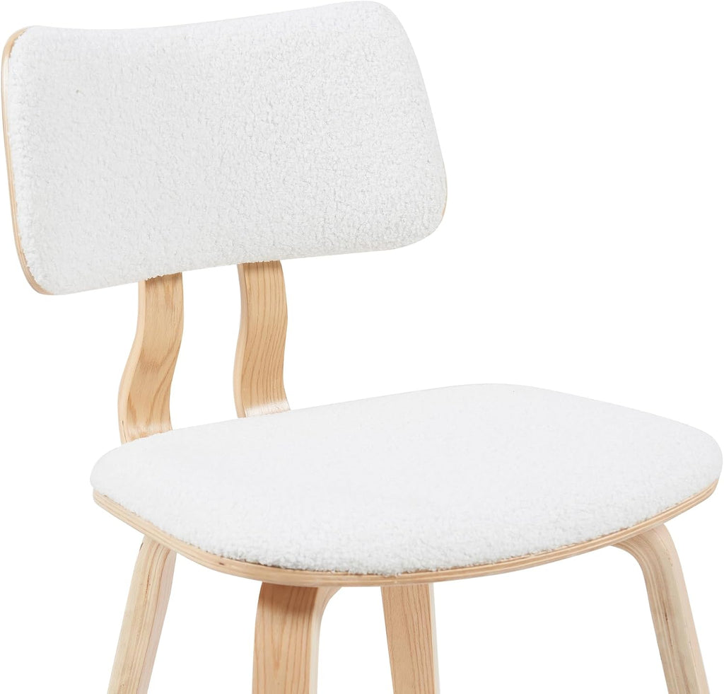 Armen Living Jaguar Mid-Century Upholstered Dining Chair in White Boucle and Patterned Oak Finish