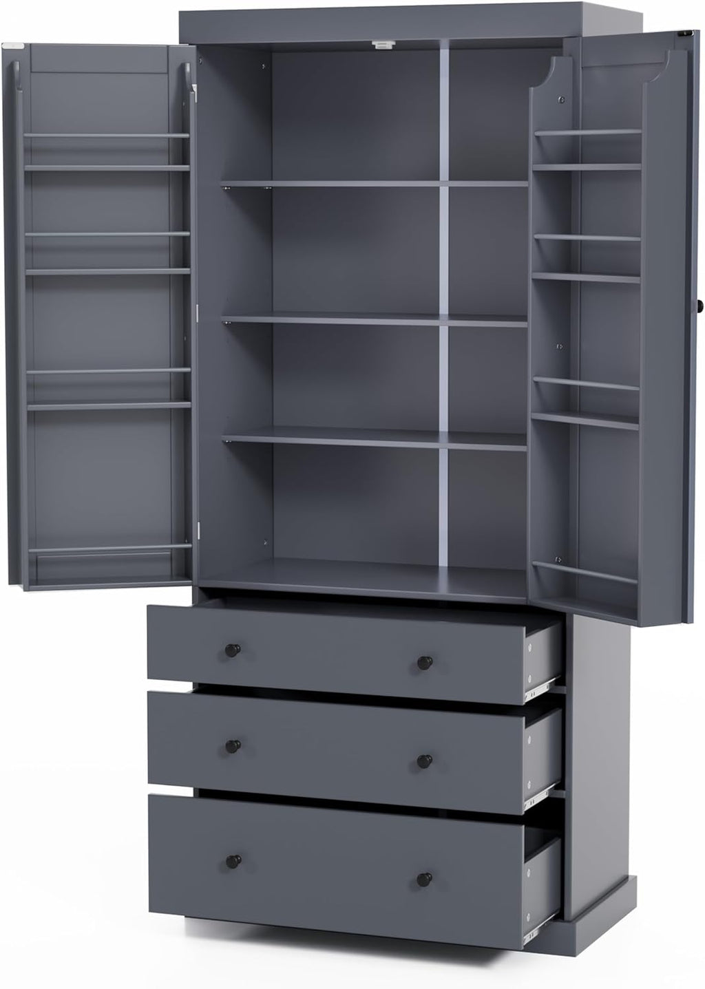 Ball & Cast 77" Freestanding Kitchen Pantry with 3 Drawers and Adjustable Shelves,Tall Cupboard Storage Cabinet with 8 Door Shelves, for Kitchen,Dining Room,Living Room,Apartment,Gray