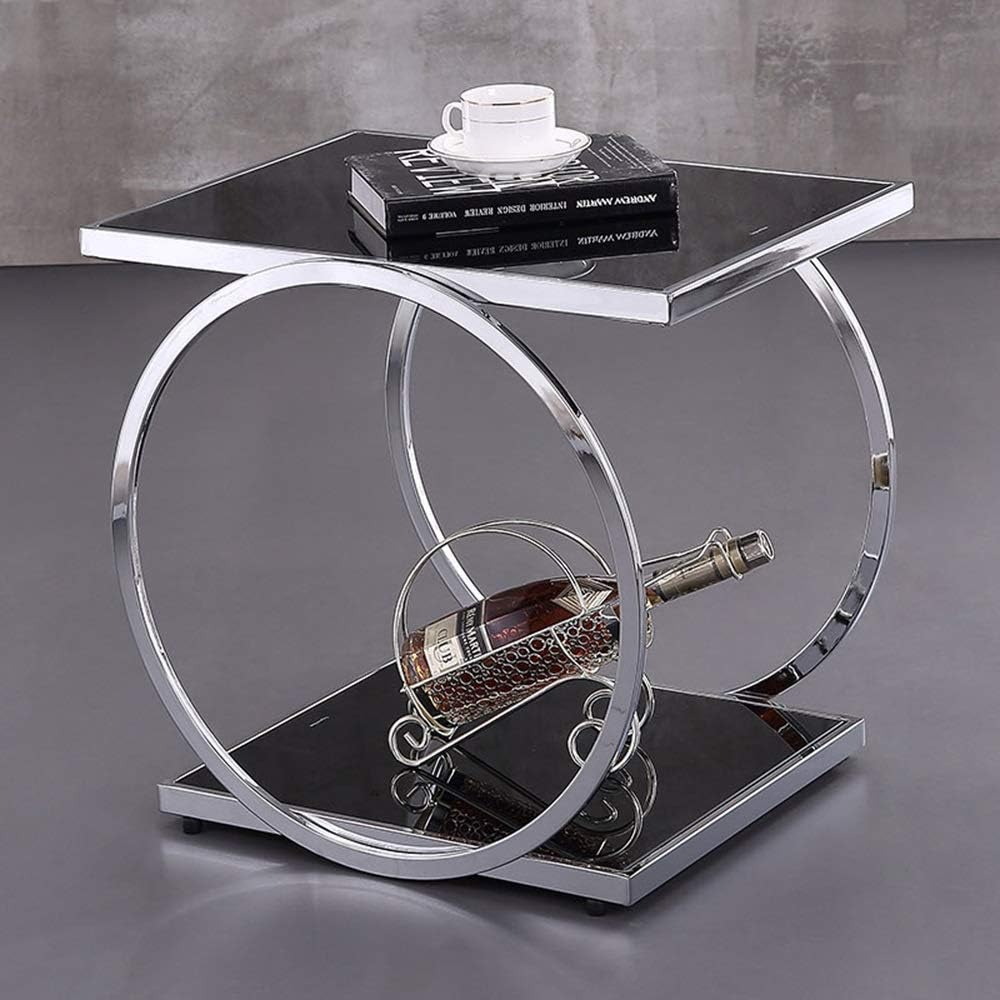 Telephone Table, Square Side Table,2 Layer Coffee Table,Telephone Table,Corner Table,Tempered Glass Sofa Side Table,554051CM(Silver