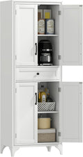 HOMCOM 67" Tall Freestanding Kitchen Pantry Cabinet, 4-Door Storage Cabinet with Drawer and Adjustable Shelves for Dining Room, White