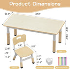 OUTLANE Kids Table and 6 Chairs Set, 47.2"X23.6" Activity Table with Anti-Slip Pads, Wooden Toddler Table and Chair Set with Storage Box, Art Craft Desk for Home Classroom Daycare, 12 Color Pens
