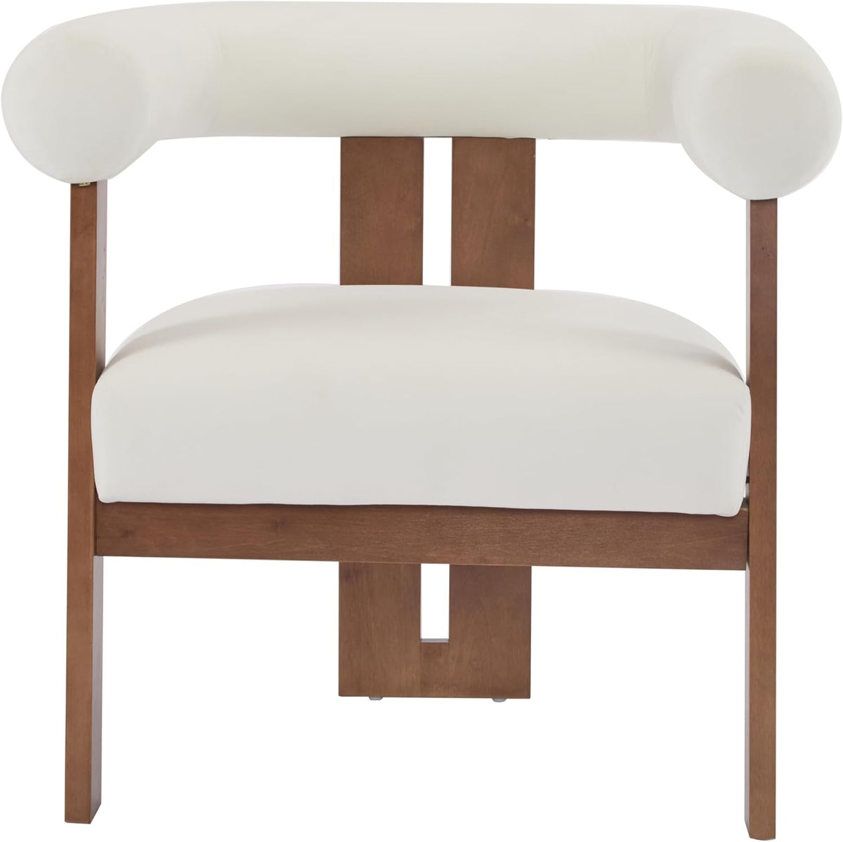 Christopher Knight Home Modern Velvet Upholstered Accent Chair for Living Room, Home Office, Apartment, Arm Chair with Curve Backrest and Birch Wood Legs, Three Legs Structure, White and Brown