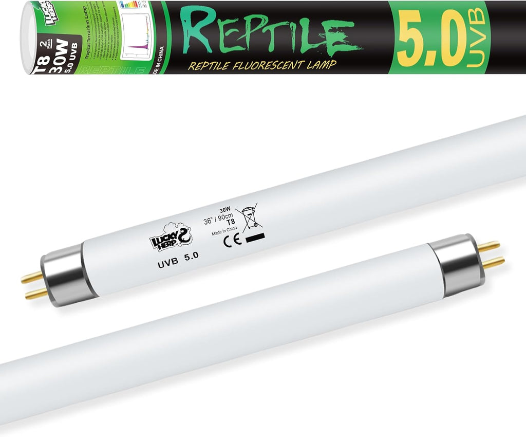 LUCKY HERP T8 30W UVB 5.0 Reptile Light, UVA UVB Reptile Light Bulb 2 Pack, Fluorescent Lamp for Reptiles Amphibians Lizards Chameleons