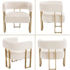 Barrel Accent Chair, Living Room Side Chair with Golden Metal Legs, Soft Velvet Upholstered Reading Armchair for Bedroom, Modern Club Chair for Reception Room/Lounge/Office, Ivory