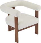 Christopher Knight Home Modern Velvet Upholstered Accent Chair for Living Room, Home Office, Apartment, Arm Chair with Curve Backrest and Birch Wood Legs, Three Legs Structure, White and Brown