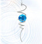 Gazing Ball Spiral Tail, Wind Spinner Spiral Peacock Blue Crystal Orb with Swivel Hook, Sun Catcher Rainbow Maker Hanging Decor for Yard Garden Rotating Art Ornaments Great Gifts 13" Height