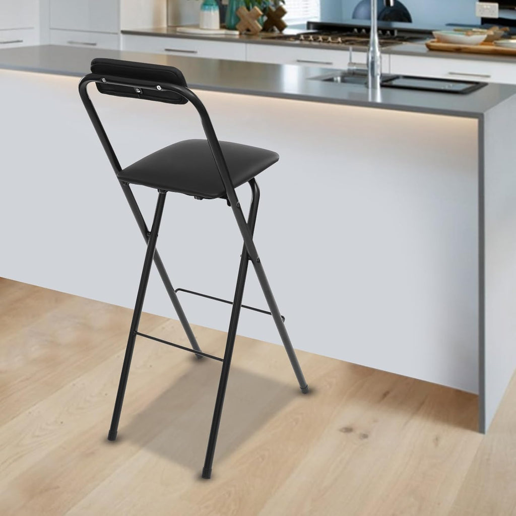 Folding Bar Stool with Back, 1 Pcs 27.6 Inch Tall Foldable Stool Chair Portable High Folding Bar Chair Counter Height Seat Leather Padded for Kitchen Shop Cafe Dining Room