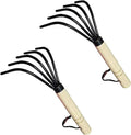 Garden Guru Hand Rake Cultivator Claw Soil Tiller - Military Grade Steel - Rust Resistant - 5 Tine Japanese Ninja Claw - Comfortable Wood Handle - Perfect Pulverized and Aerated Soil (2 Pack)