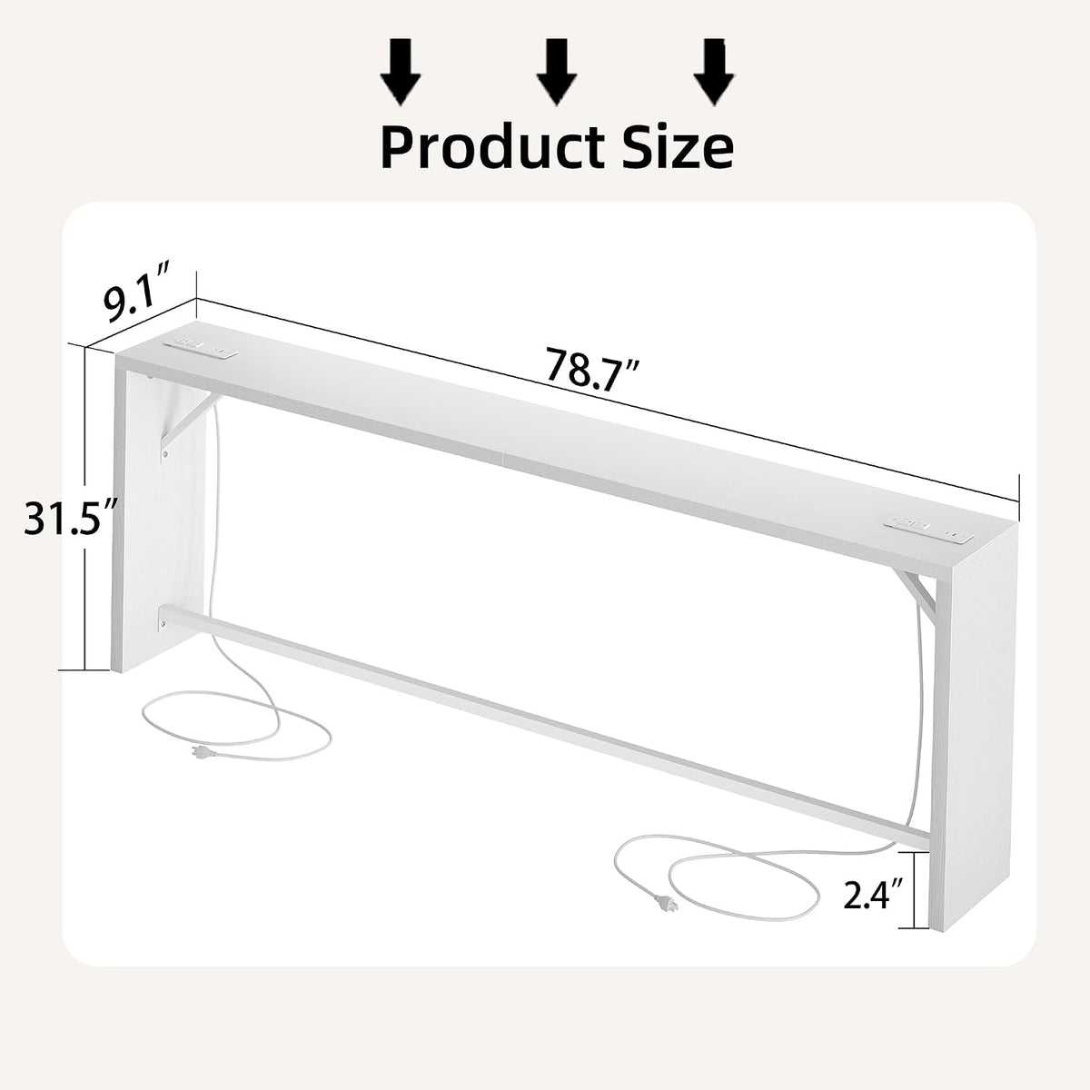 TIQLAB Sofa Table, 79''L x 9.1''W (1.2'' Thickness) Long Console Table Behind Couch, Entryway Table with Angled Metal Frame, Industrial Console Table, White