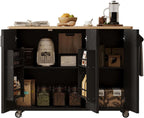Kitchen Storage Islands and Carts with Drop Leaf Countertop Internal Storage Rack, Black Kitchen Island with Wheels Towel Rack， for Kitchen, Dining Room, Black
