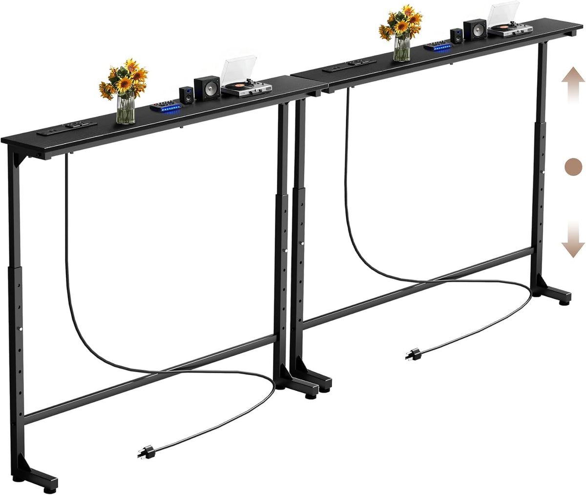 Keelian 78 inch Behind Couch Table with Outlets Adjustable Sofa Table Black