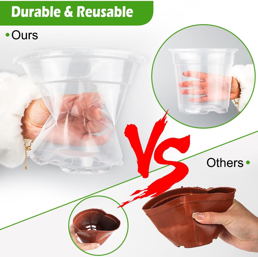 6 Inch Clear Nursery Pots with Humidity Dome, 15 Pack Durable Seed Starting Pot with Drainage Holes, Transparent Plastic Plant Seedling Pots for Indoor Gardening Plants