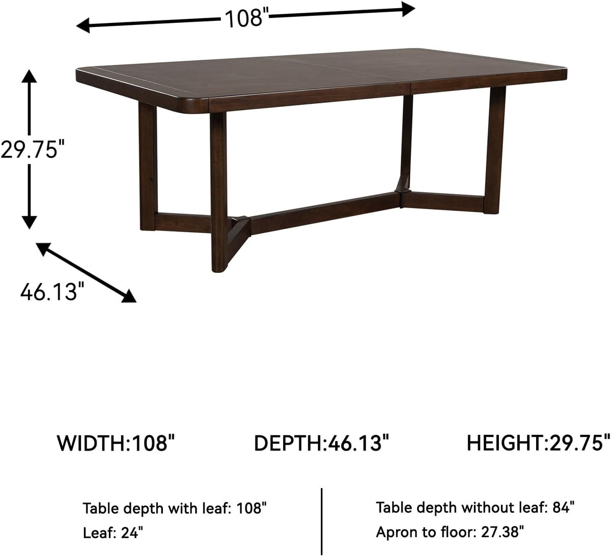 Signature Design by Ashley Yingden Collection Extendable Wood Dining Table, Rectangular 84" to 108" Length with 24" Removable Leaf, Seats 8, Hardwood Solids & Mango Wood Veneer, Dark Warm Brown