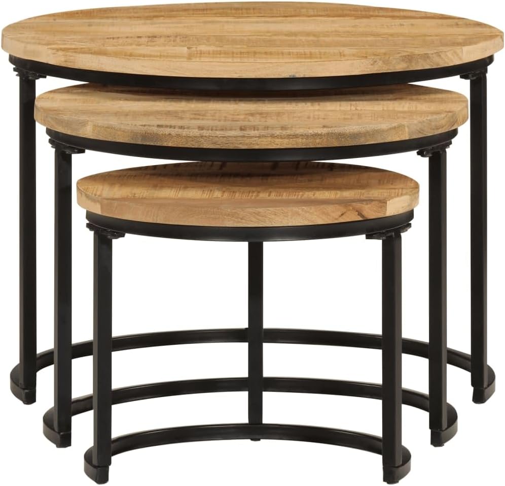 Nesting Tables 3 Piece Solid Mango Wood | Space Saving, Sturdy Tabletop, Versatile for Bedroom, Living Room, Office