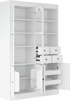 Virubi 75 Inch Tall Kitchen Pantry Storage Cabinet with Glass Doors, Freestanding Buffet with Hutch 4 Drawers&Built-in Door Shelves&Pull-Out Trays for Dining Room, Food Pantry for Living Room (White)