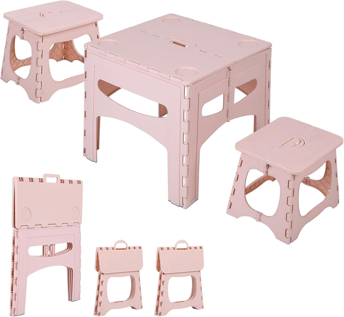 Kids Foldable Table & Chairs Set, Portable Toddler Activity Picnic Kit, 1 Table 2 Chairs Lightweight Plastic Play Furniture Indoor Outdoor Camping Backyard