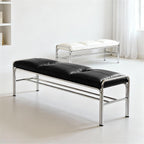 Modern Stainless Steel Long Bench with Leather Cushion Home-use Soft-Pack Shoe Changing Stool Black Entryway(Medium)