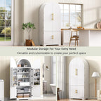 72" Tall Arched Kitchen Pantry Cabinet, Fluted Storage Cabinet with 8 Door Shelves, 3 Adjustable Shelves & Hidden Drawer for Kitchen Dining Bathroom (White)