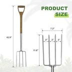 Garden Pitch Fork, 4-Tine Stainless Steel Spading Fork, 43.9'' Digging Fork with Good Leverage for Easy Digging Out Weed, Ergonomic D Handle Garden Fork for Composting, Digging Potatoes Loosening Soil