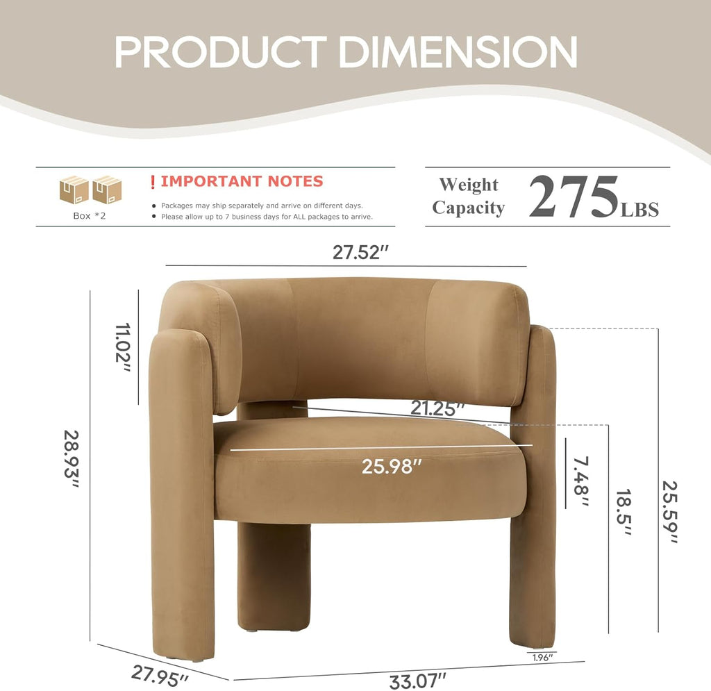 COLAMY Modern Velvet Accent Chairs Set of 2, Upholstered Barrel Chairs, Comfy Side Arm Chairs with 3 Legs for Living Room, Bedroom, Reading, Khaki