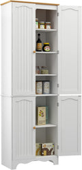 Yusong 72'' Tall Kitchen Pantry Cabinet, Freestanding Storage Cabinet with Doors and Shelves, Wooden Food Pantry Farmhouse Cupboard Buffet for Kitchen Dining Living Room, White
