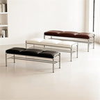 Modern Stainless Steel Long Bench with White Leather Cushion Home-use Soft-Padded Shoe Changing Stool Entryway(Medium)