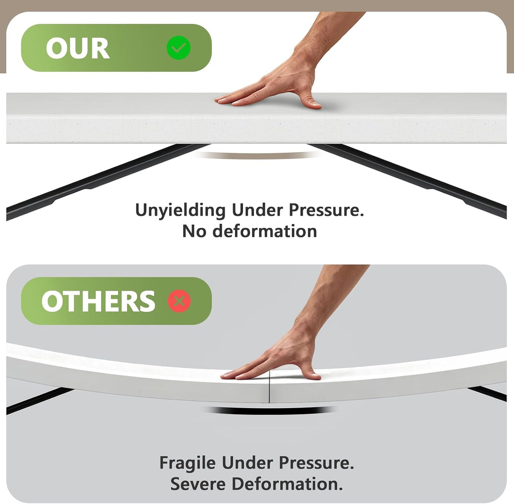 Folding Table, 2 Pack 4ft Folding Table with Foldable Steel Legs, Heavy Duty Plastic Foldable Table, Metal Frame, Support up to 400 lb, Portable for Banquet, Craft, Party, Indoor & Outdoor Use, White