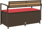 Brown Poly Rattan Patio Storage Bench with Cushion, Outdoor Seat with Waterproof Storage Bag and Gas Spring Lid
