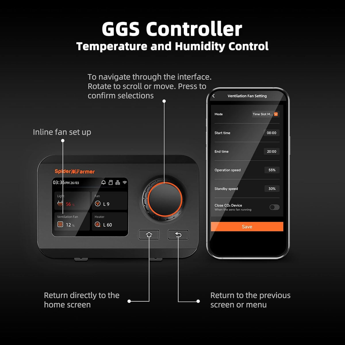 Spider Farmer 4 Inch Smart Inline Duct Fan with GGS Temperature Humidity Controller, WiFi Integrated App Control, 205 CFM Ventilation Exhaust Fan for Heating Cooling Booster, Grow Tents, Hydroponics