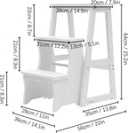 Folding Library Ladder Chair, 3-Step Stool Stepladders Lightweight Portable Multi-Functional Wood Step Ladder for Home,Kitchens, Garages (White)