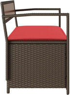 Brown Poly Rattan Patio Storage Bench with Cushion, Outdoor Seat with Waterproof Storage Bag and Gas Spring Lid