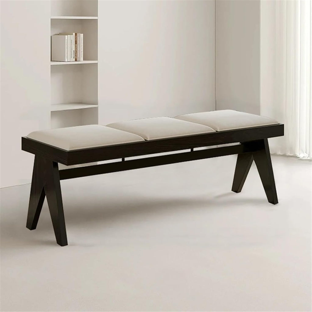 Modern Retro Wooden Upholstered Dining Table Cloakroom Shoe-Changing Stool Bedroom Bed-end Entryway(Large)