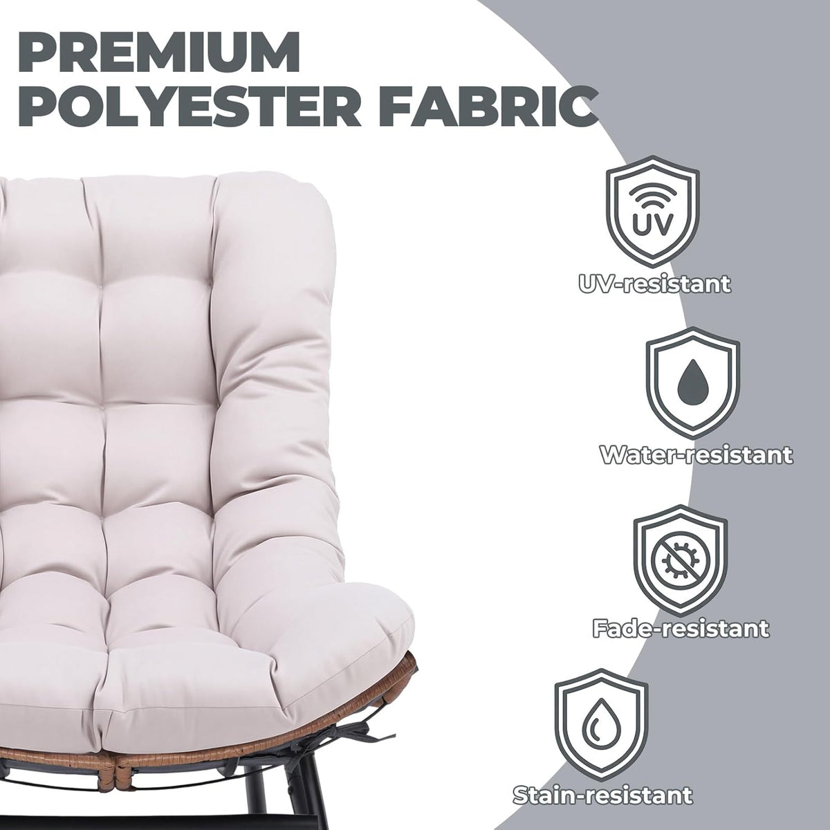 COMHOMA Outdoor Rocking Papasan Chair, Oversized Wicker Patio Rocker, Indoor Comfy Wicker Reading Lounge, Bed-Like Comfort Egg Chair for Bedroom,Balcony, Porch, Garden, Beige