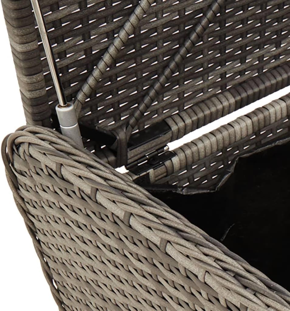 Storage Bench Grey PE Rattan Outdoor Seating Chest with Removable Cushion, 2 Person Woven Patio Garden Furniture for Terrace and Deck, Powder-Coated Steel Frame, 45.3 Inch