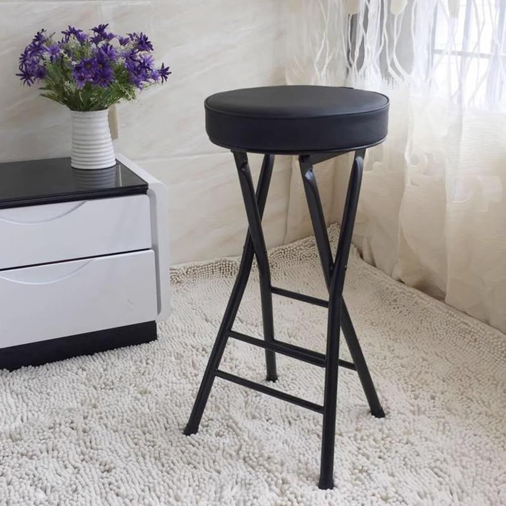 Cushioned Padded Folding Stool, 65cm/26In Padded Counter Height Bar Stool, Indoor and Outdoor Foldable Chair for Adults