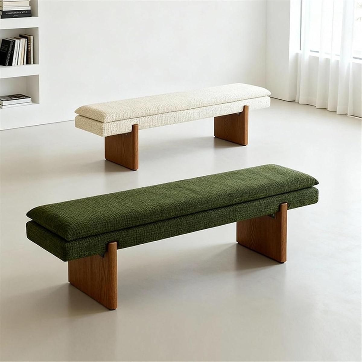 Modern Green Bedroom Bedside Bench Dressing Room Wooden and Fabric Long Entryway(Medium)
