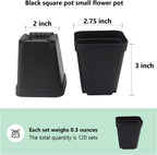 Square Nursery Pots 3" 120Pcs Deep Succulent Plastic Pots Small Flower Planter Seeds Starter Germination Pots with Drainage (Black,2.7Inches,120Pcs)