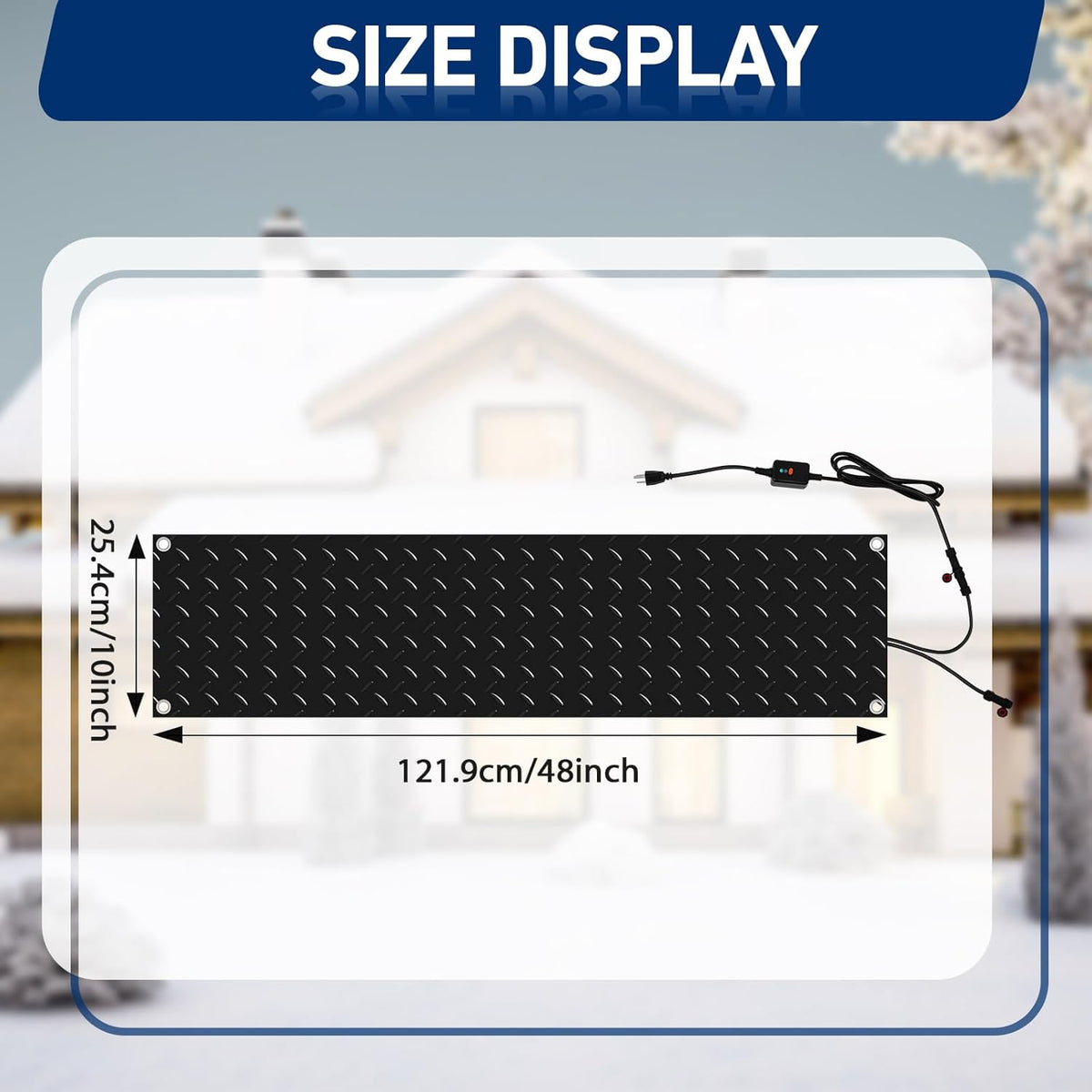 Riakrum 4 Pcs Heated Snow Melting Mats Outdoor, 10 x 48 in Winter Anti-Slip Heated Rubber Mat for Walkways Decks and Sidewalks, Snow and Ice Melting Pads Connection with 9.84 ft Power Cord