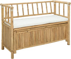 Bamboo Garden Storage Bench 110 x 47 x 80 cm, Outdoor Storage Bench with Hidden Compartment, Post Leg Design for Patio, Natural Finish
