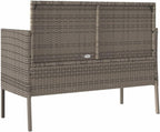 Gray Poly Rattan Patio Storage Bench with Cushion, Outdoor Seat with Waterproof Storage Bag for Cushions and Towels