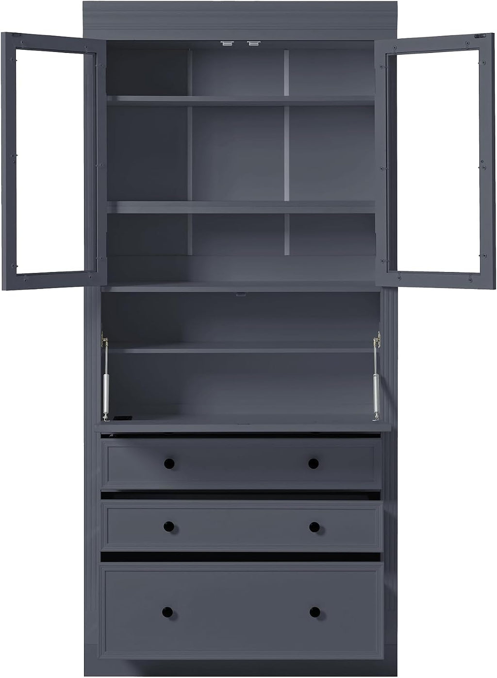 78" Tall Kitchen Pantry Cabinet with 3 Drawers, Large Wooden Kitchen Organizers Storage Cabinet Cupboard with Power Outlet and Adjustable Shelves for Dining Room, Living Room, Grey