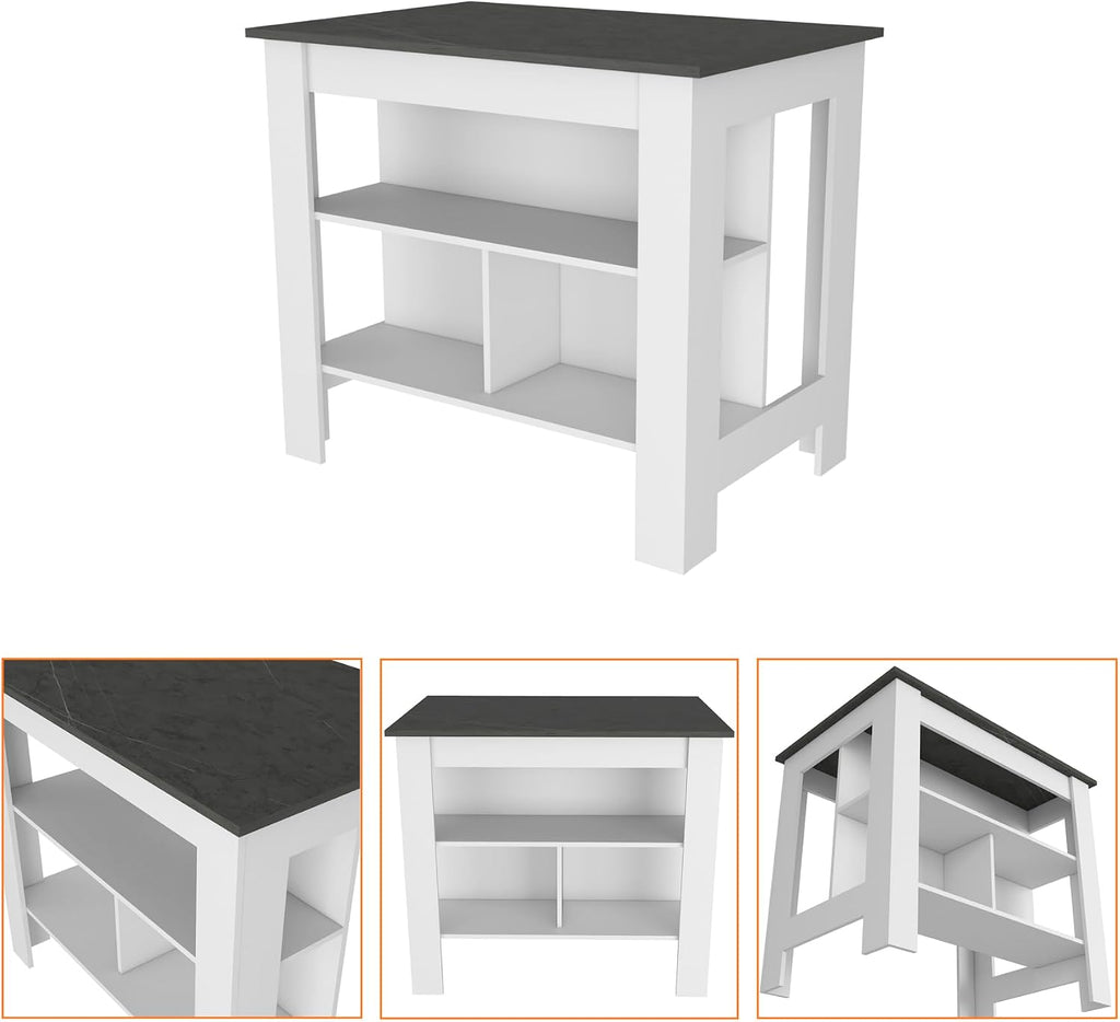 Kitchen Island with Three Concealed Shelves Multicolor | Three concealed storage shelves with dimensions