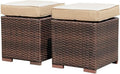 Patiorama 2 Pieces Assembled Outdoor Patio Ottoman, Indoor Outdoor All-Weather Dark Brown Wicker Rattan Outdoor Footstool Footrest Seat with Beige Cushions, No Assembly Required